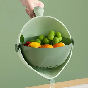 Hot Sale 2 in 1 Küchen sieb Sieb Gemüse Obst Wasch schüssel Kunststoff Doppels chicht Abfluss korb Schüssel mit Griff