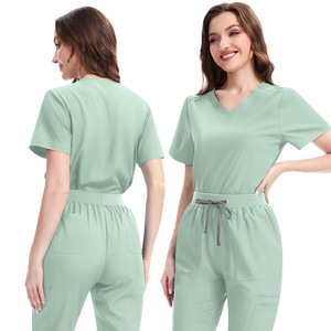 Uniforme de Enfermera Unisex, Uniforme de Hospital, Pantalones Acampanados, Conjuntos de Uniformes Médicos, Culottes, Cuello en V, Tejido de Poliéster y Spandex, En Stock - Product Image 3