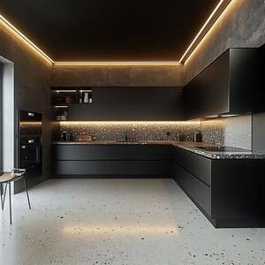 Armoires de cuisine modulaires en PVC personnalisées Yaman avec éclairage chaud, crédence et accessoires d'évier, caractéristiques de cuisine moderne - Product Image 1