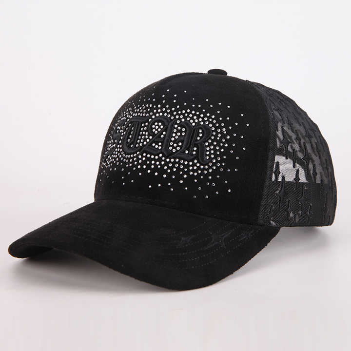Custom New Design Rhinestones Logo 5 Panel Breathable Mesh Trucker Hat ...