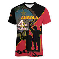 T-shirt à col en V personnalisé UNITA Angola Impression de style drapeau de fête à la demande T-shirts pour hommes Angola Design