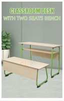 Banc double en bois économique avec pieds verts pour cours de soutien scolaire, hôpitaux et bureaux à domicile – Mobilier scolaire