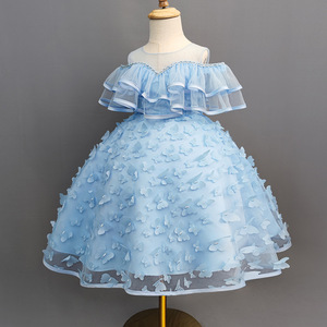 Robe de princesse pour enfants, robe de demoiselle d'honneur pour fête d'anniversaire, robe en tulle bouffante avec applique papillon 3D - Product Image 4