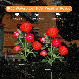 Lampe solaire rétro à 6*7 têtes, fleurs artificielles de 14 cm au toucher réel, pour jardin, résistante à l'eau, haute luminosité, Saint-Valentin - Product Image 3