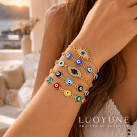 Bracelet de protection pour les yeux LUOYUNE, plaqué or 18 carats, zircon pavé, perles émaillées œil turc, bijoux élégants porte-bonheur, coffret cadeau anniversaire