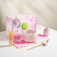 Kit de thé matcha en céramique pastel OEM ODM avec fouet, bol à motif nœud et serviette de thé, en coffret