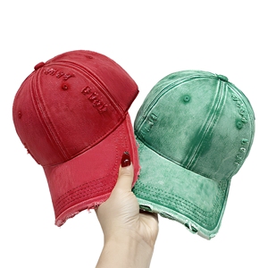 Vintage Unisex Baseball Cap Washed Cotton Denim 6-Panel Adjustable <b>Hat</b> Red Green Solid Color Casual Spring <b>Summer</b> Style - Product Image 1