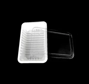 Plateau d'emballage de viande congelée blanche rectangulaire en plastique PP avec couvercle