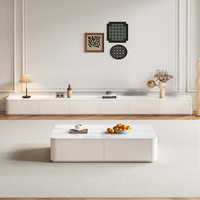 Meuble TV Blanc en Pierre Frittée, Combinaison Table Basse Sol-Plafond, Usage Domestique Moderne et Simple