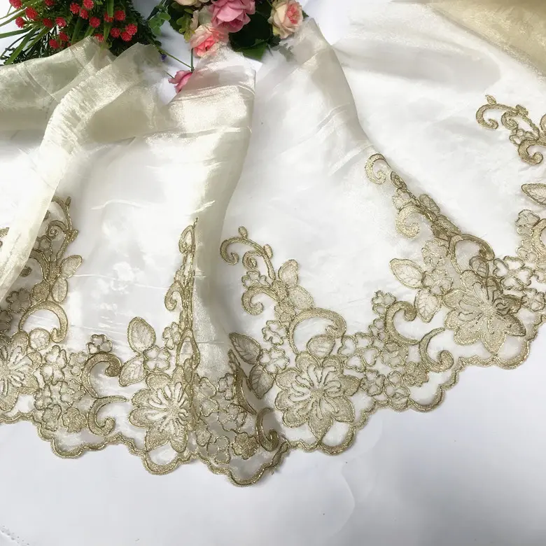 DELACE-adorno de encaje de hueso dorado para vestido de novia, adorno de lujo, floral, inforjado