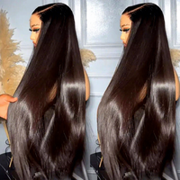 Perruques en cheveux humains vierges vietnamiens lisses en gros pour femmes noires, densité 180 %, perruque frontale transparente HD double drawn