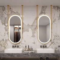 Miroir ovale suspendu intelligent à LED avec cadre en métal et fer, finition noir et or, design moderne d'Europe du Nord pour hôtel et maison