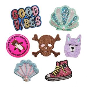 New Design Iron on Bead Embroidery Shiny Powder Shell Bear Alpaca Shoes Patches for Clothing - Product Image 2