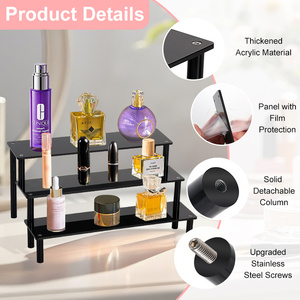 Elevadores de exhibición de acrílico negro multiusos de 3 niveles Soporte moderno para maquillaje de perfume Postres cosméticos Estante ecológico - Product Image 2