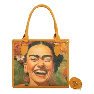 Sac de shopping en jute moyen pour femme Fana Flora, motif floral jaune, poignée supérieure, usage quotidien, compatible vegan - Product Image 4