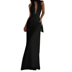 2025 verano playa vacaciones dulce vestido sin mangas cuello en V profundo espalda descubierta abertura alta Sexy vestido largo - Product Image 2