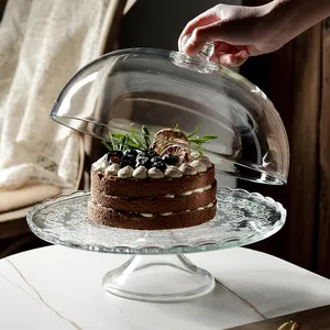 Wholesale Manufacturer Wholesale Household Clear Handmade Crystal Stem Glass Dome Cake Cover Cake Stand