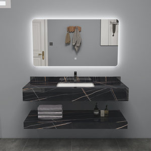 <span class=keywords><strong>Mueble</strong></span> de Baño Moderno con Lavabo Combinado, Lavabo de Cerámica de Doble Capa con Superficie de Roca, Espejo con Iluminación LED Táctil, Montado en la Pared - Product Image 3