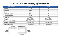 Batterie LiFePO4 à décharge profonde 12V 36Ah personnalisée OEM 12.8V 460.8Wh 2000+ cycles avec BMS pour VR, marine, solaire, hors réseau, camping – Vente directe usine