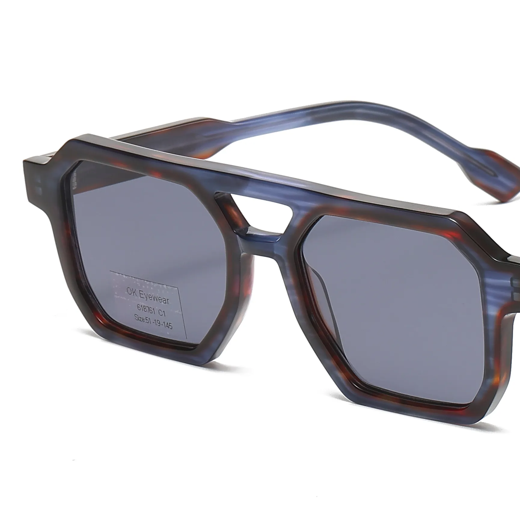 Kacamata hitam polarisasi UV400 uniseks, kacamata hitam modis desain jembatan ganda Retro kelas atas bingkai penuh
