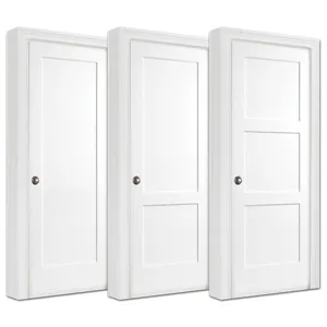 Custom indoor mdf wooden door design interior bed room white primed 3 panel shaker style solid wood slab doors for house hotel