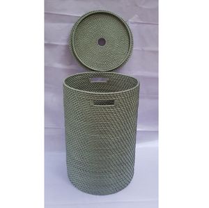 Panier à linge en rotin naturel tressé personnalisable avec couvercle, bac de rangement durable en jonc de mer et sets de table décoratifs - Product Image 4