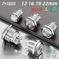 Interruptor de Botón Metálico Impermeable IP65 de 12 mm con Luz LED de Alimentación, Interruptor de Acero Inoxidable de 5 V, 12 V, 24 V, 220 V