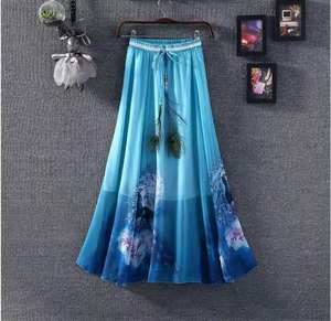 2019 été bohème Floral en mousseline de soie imprimé jupe femmes nouvelle grande balançoire fée Style respirant naturel pour les vacances vêtements de plage - Product Image 5
