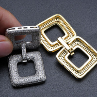 Connecteur de fermoir rectangulaire délicat de grande taille 23x49mm, plaqué or rhodié avec sertissage CZ, design unique, pour la fabrication de bijoux DIY