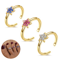 Mode réglable anneaux d'orteil plaqué or Zircon laiton pied bijoux coeur petite taille queue ouverte anneaux empilables