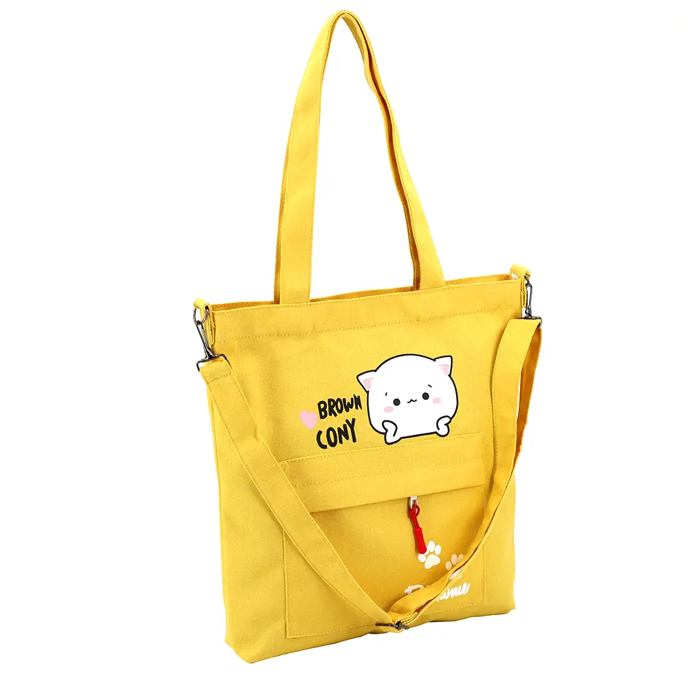 OEM pamuk Tote çanta ile özel baskılı Logo tuval Tote çanta cep rahat hediye kol çantası alışveriş çantası kızlar için