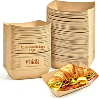 Boîte à frites oblongue en papier kraft jetable de qualité commerciale, robuste, résistante à la graisse, avec motif gaufré en feuille d'or, vente en gros