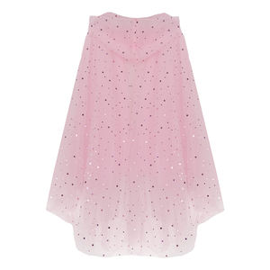 Cape de princesse magique personnalisable pour filles, rose, à sequins étoilés, en tulle, à capuche, avec ourlet asymétrique et fermeture à nouer au cou - Product Image 3