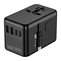 Nouvelle prise adaptateur de conversion CA universelle GaN Global Travel avec câble rétractable de type C et ports de charge USB PD 35W