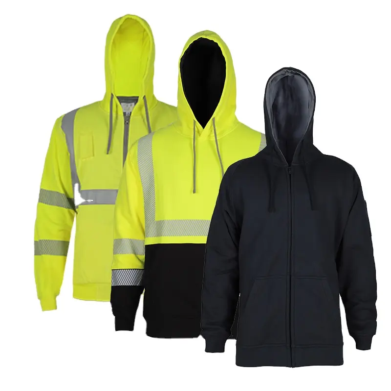 Pakaian peringatan visibilitas tinggi jaket reflektif Hi Vis Hoodie kerja utilitas pakaian keselamatan konstruksi keselamatan