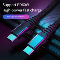 60W PD 3A Tipo C A USB C Cable Carga rápida 3,0 PD Cable cargador de carga rápida