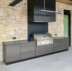 Factory Price Wholesale Lacquer Cabinets Outdoor BBQ Island Kitchen With Sintered Stone