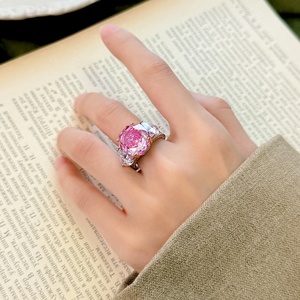 Fashion Jewelry Eco-friendly Copper <b>Gold</b> Plated 14*14mm Gradient Pink Zircon Geometric 3 Stone <b>Ring</b> <b>Settings</b> for Women - Product Image 6
