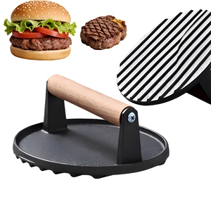 Prensa de hierro fundido para carne de 7 pulgadas, para smash <span class=keywords><strong>burgers</strong></span> y tocino, con mango de madera, 2LB, herramienta de cocina de alta resistencia, para marcar perfectamente las parrillas - Product Image 1