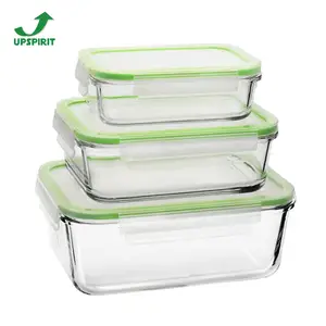 ग्लास खाद्य भंडारण कंटेनर BPA मुक्त वायुरोधी फ्रीजर ओवन सुरक्षित भोजन प्रस्तुत करने का ताला लगा के साथ दोपहर के भोजन के Bento बॉक्स सेट Lids