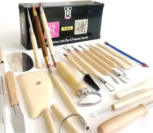 Delviz — kit d'outils de modélisage, ensemble d'instruments en argile de bois, avec boîte colorée, 42 pièces