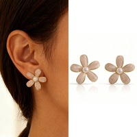 Boucles d'oreilles Fatingna en acier inoxydable, clous d'oreilles fleur émail vif, accessoire de mode tendance pour femme avec imitation pierre précieuse