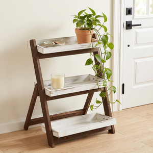 Vintage 3-Tier Luxury Freestanding Pre-Assembled Varnished Display Rack Designer Burnt Brown Wood <b>Shelves</b> for Garment Displays - Product Image 3