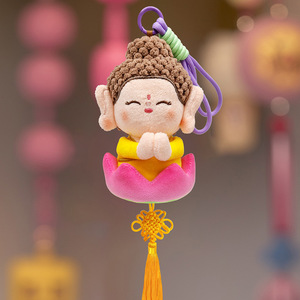Porte-clés en peluche Bouddha Maitreya 15 cm, poupée en peluche douce, pendentif Lotus pour sac ou décoration de voiture - Product Image 1