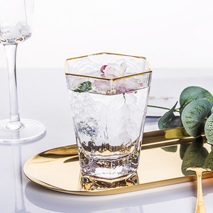 Verre à vin en verre avec marteau Hexagonal, transparent, de couleur Champagne, jus de fruits, bord en or, Logo <span class=keywords><strong>personnalisé</strong></span>, <span class=keywords><strong>gobelet</strong></span> de vin Vintage - Product Image 3