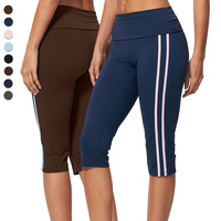 FZK3588 Leggings Capri 7/8 pour femme, effet seconde peau, séchage rapide, taille repliable, bande latérale contrastante, effet push-up, pour yoga