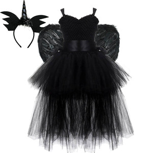 Robe de princesse en tulle pour enfant, longue traîne, costume de cosplay noir maléfique pour Halloween, idéal pour les spectacles - Nouvelle collection en promotion - Product Image 1