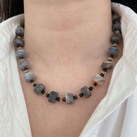 Collier en pierre d'agate naturelle du Botswana Collier de perles de 10mm à la mode Charme de perle Boucle OT Bijoux pour femmes hommes Cadeau d'anniversaire