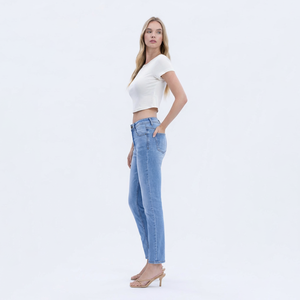Jeans Skinny a Vita Alta Blu Chiaro da <span class=keywords><strong>Donna</strong></span>, Pantaloni Elasticizzati Stile Casual Estivo, Pantaloni a Sigaretta Marca Devergo - Product Image 5