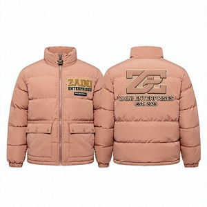 300 GSM Peach Polyester Quilted Puffer <b>Jacket</b> Custom Chenille Embroidery Logo <b>Warm</b> Winter Coat with Flap Pockets - Product Image 1